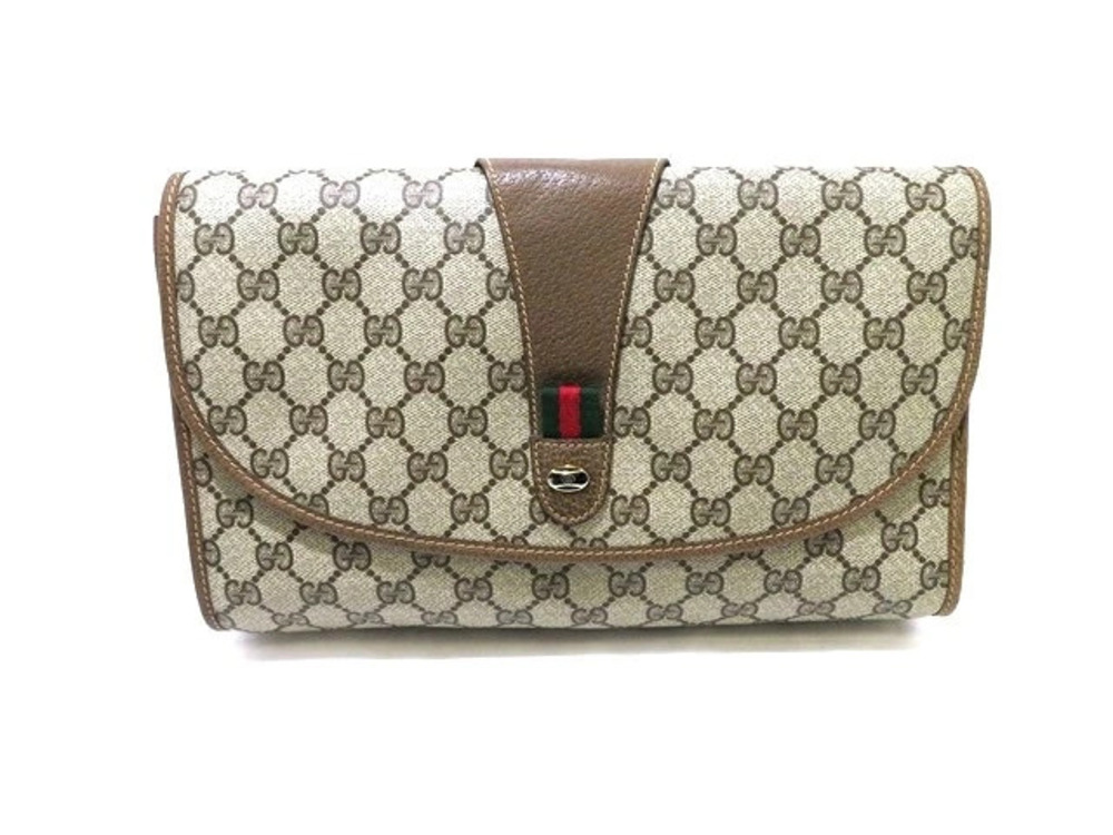 Gucci Bag Shoulder Clutch Sherry Canvas Beige Cream